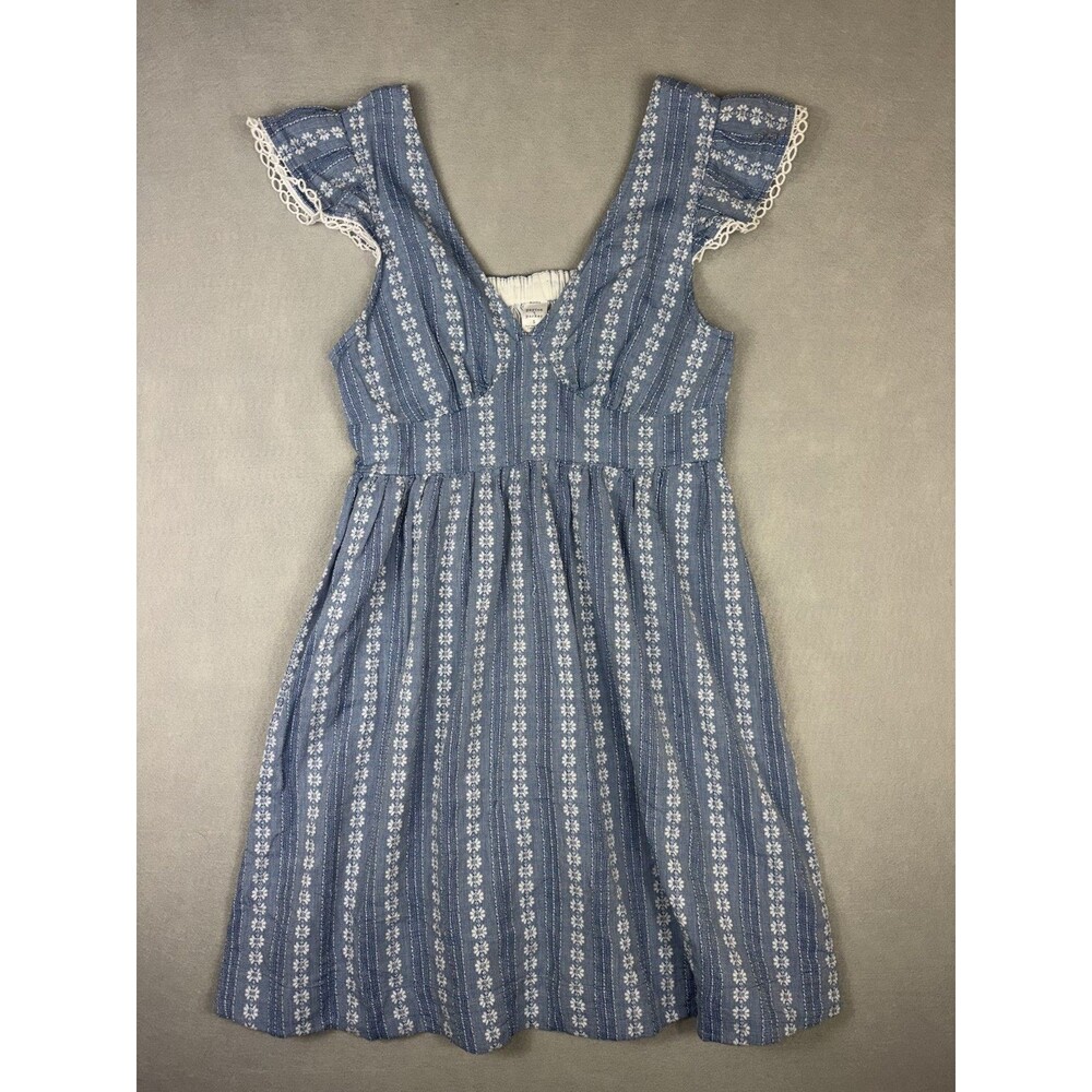 Peyton & Parker Blue White Floral Smocked A-Line Dress Women's Size S Lace Trim